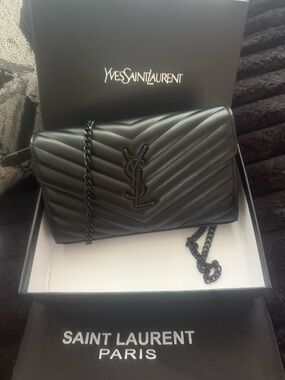 Saint Laurent Black Quilted Chevron Leather Chain Crossbody